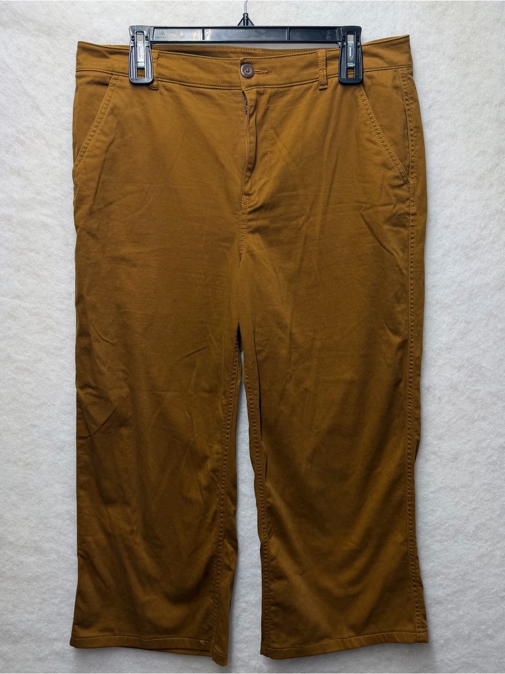 LL Bean Stretch Wide Leg Cropped Pants Size 12 Brown Chino Crop 521724 Cotton